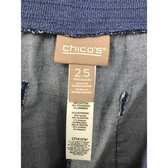 Chico's Crop Casual Roll Tab Hem Pant Chambray Blue Size 2.5 (14) Large - Picture 4 of 5
